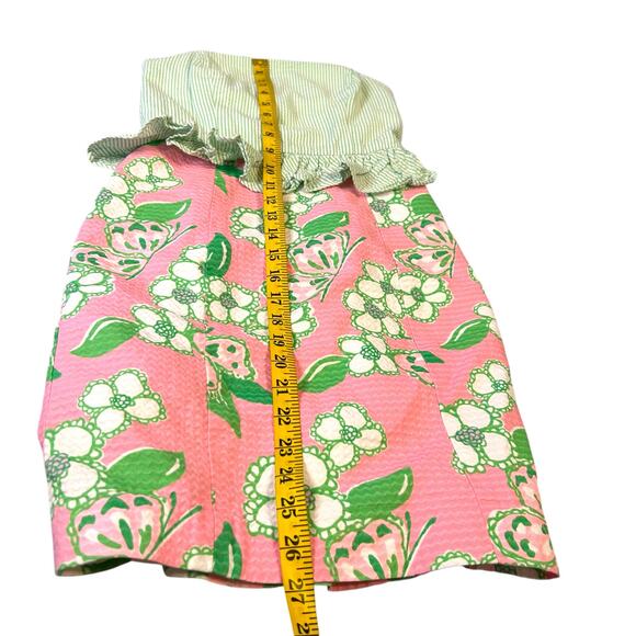 Adorable Lilly Pulitzer Strapless Seersucker Green and Pink Dress - Size 00 - Picture 8 of 16